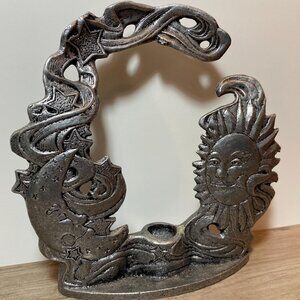 Celestial Candle Holder Sun Moon & Stars Carson Pewter Vintage 1990s Home Decor